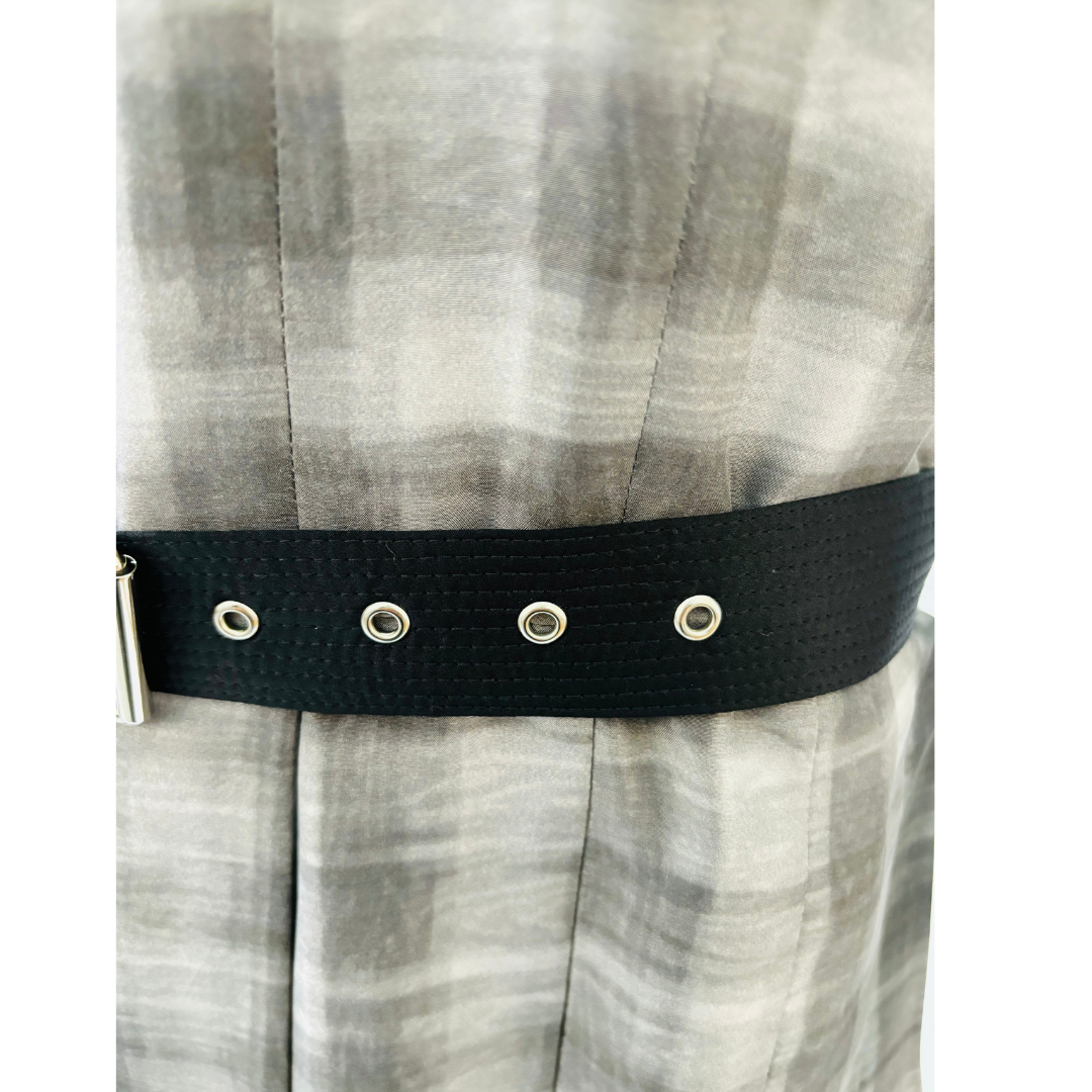 Marc Jacobs Pure Silk Checkered Dress: Light Grey & Black Plaid – Retro Chic Flair.