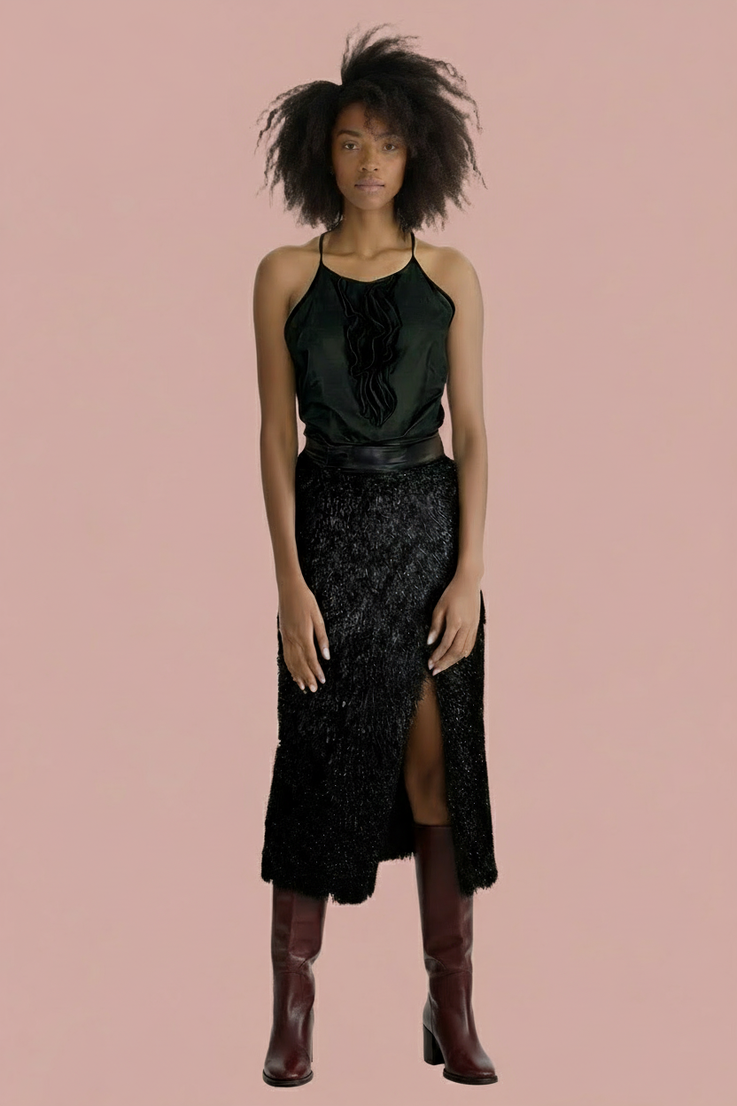 Petar Petrov Black Wrap Skirt with Leather Belt – Wrap & Rule