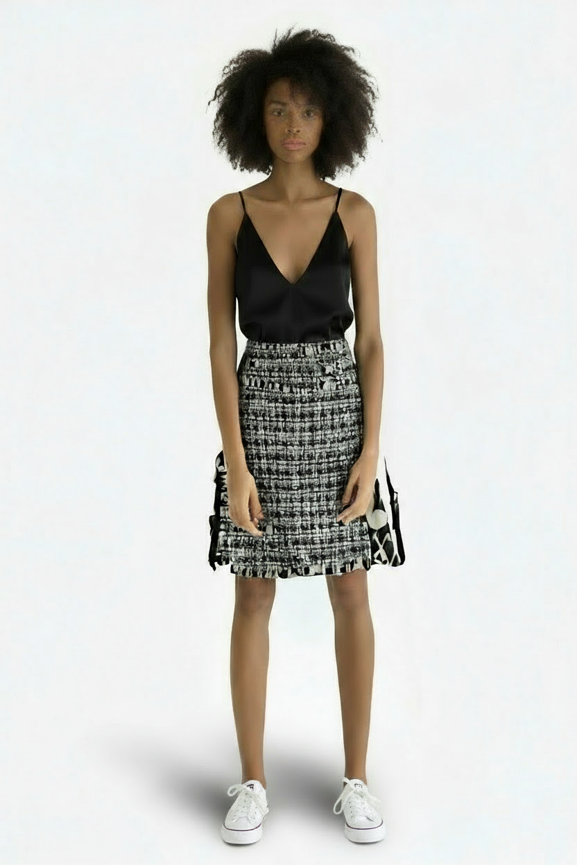 Chanel Tweed Skirt with Silk Monogram Underskirt: Iconic.
