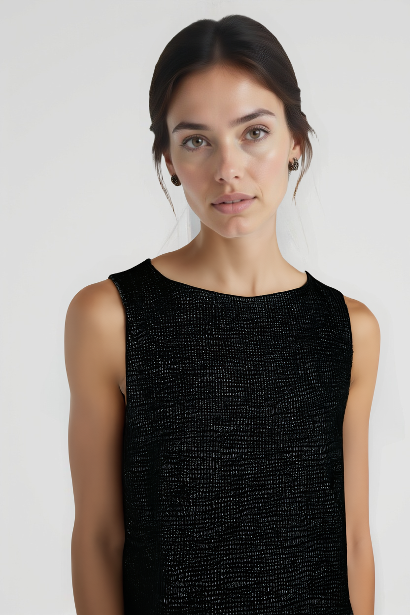 Dries Van Noten Black Wool Dress: Pleat Slit & Silver Accents – Timeless Chic Panache.