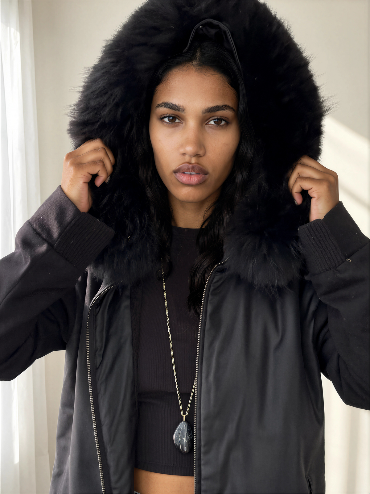 SPORTMAX Sportieve Parka — Zwart Satijn & Wol