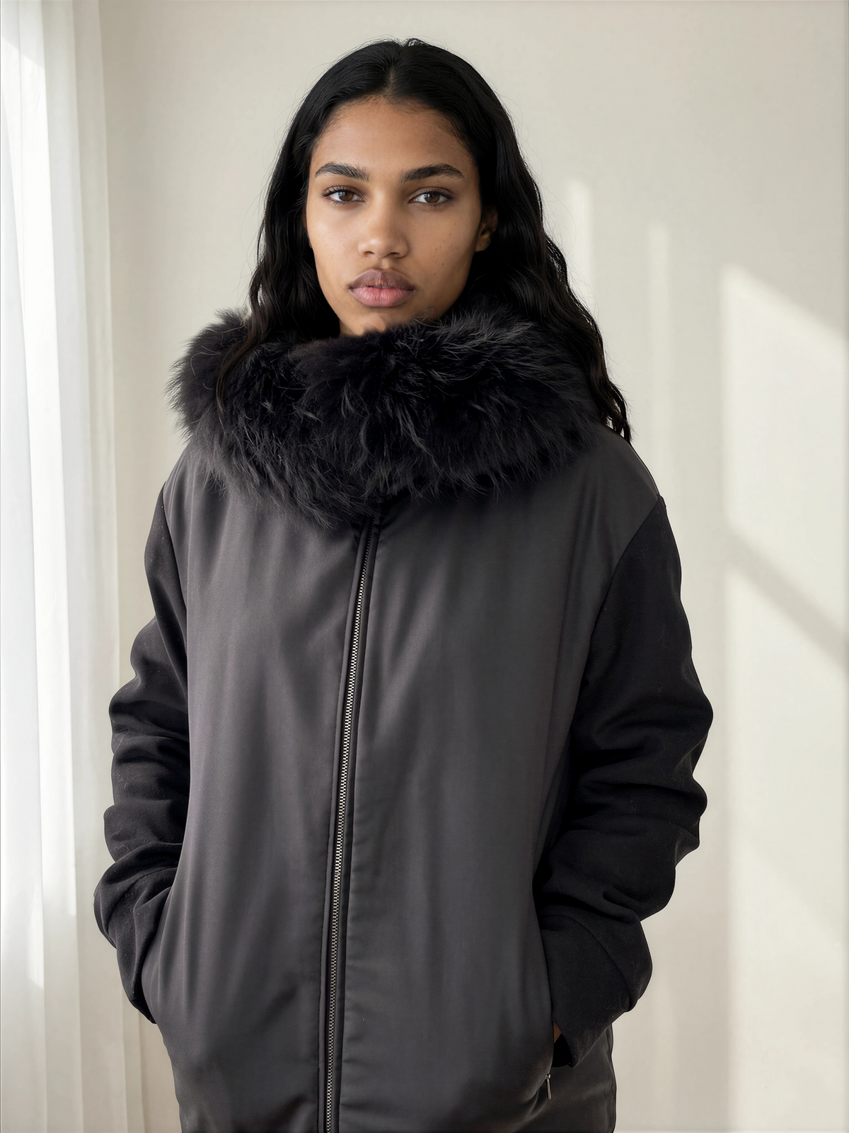 SPORTMAX Sportieve Parka — Zwart Satijn & Wol