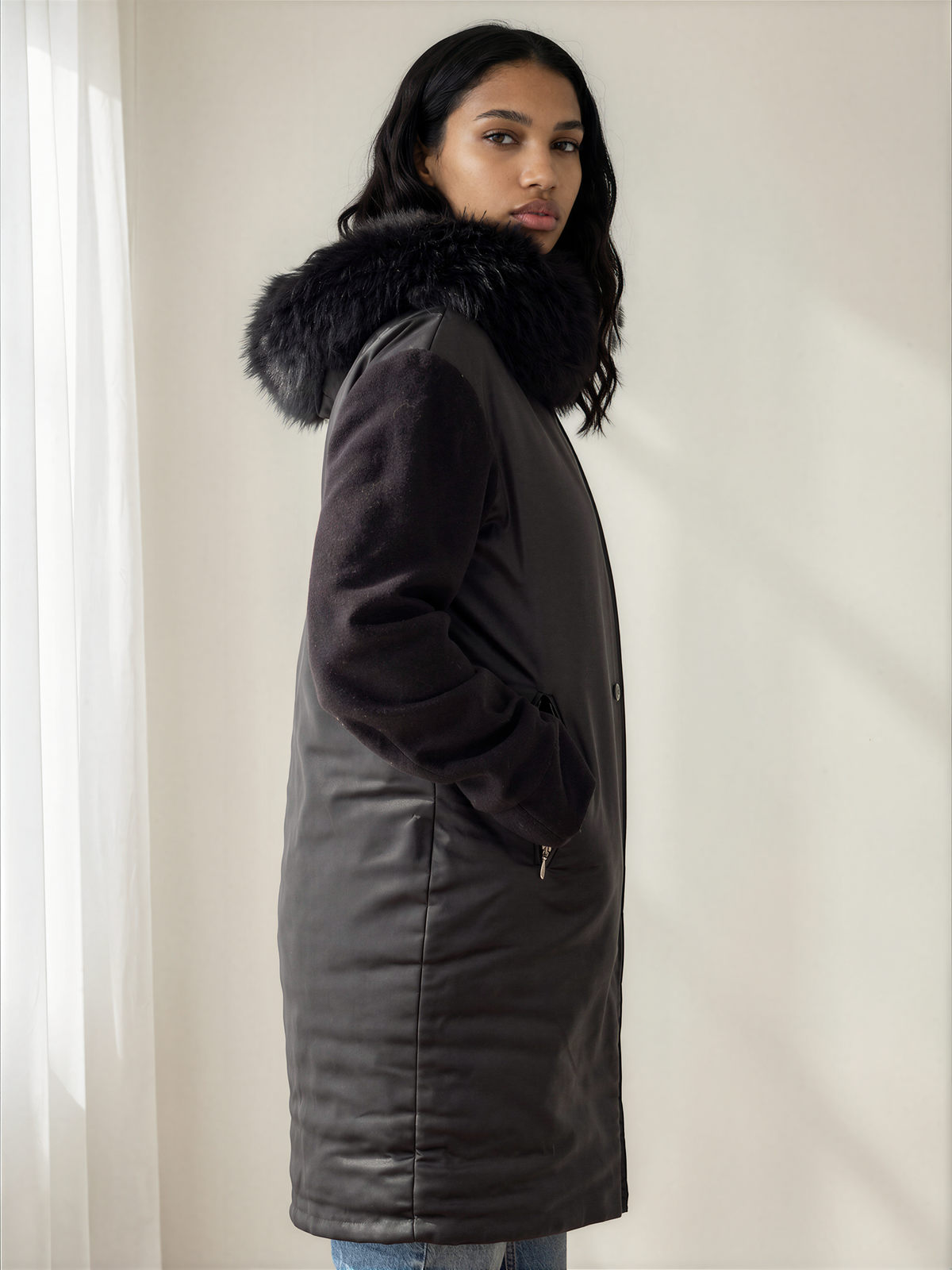 SPORTMAX Sportieve Parka — Zwart Satijn & Wol