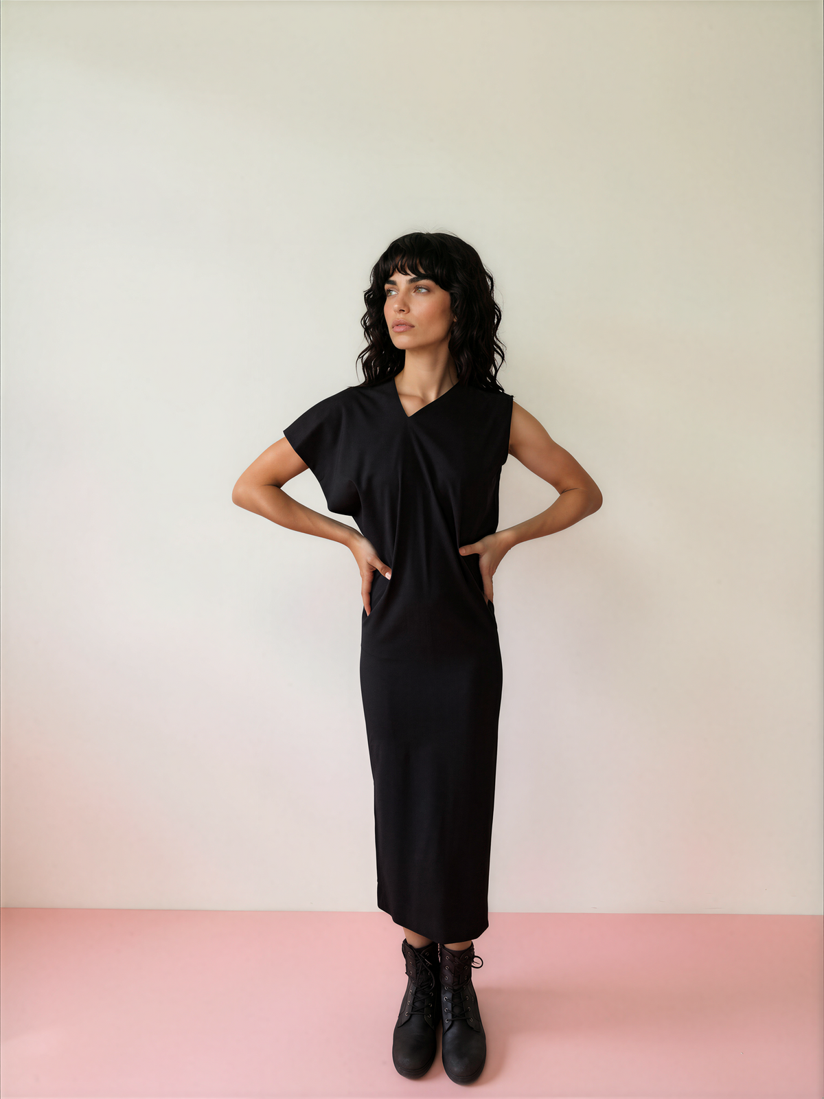 SPORTMAX Black Wool Asymmetric Midi Dress
