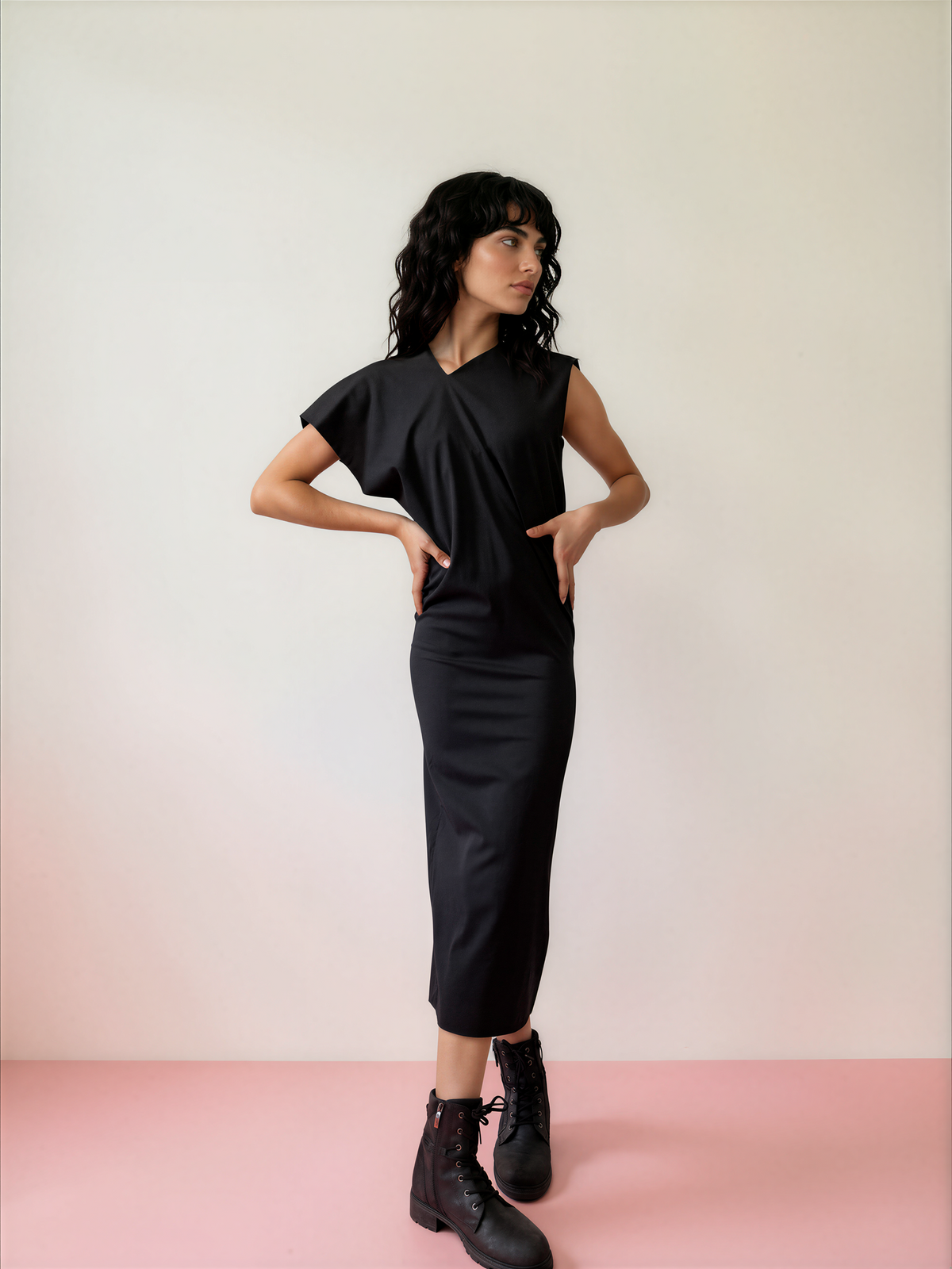 SPORTMAX Black Wool Asymmetric Midi Dress