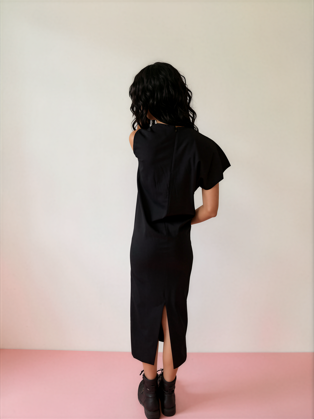 SPORTMAX Black Wool Asymmetric Midi Dress