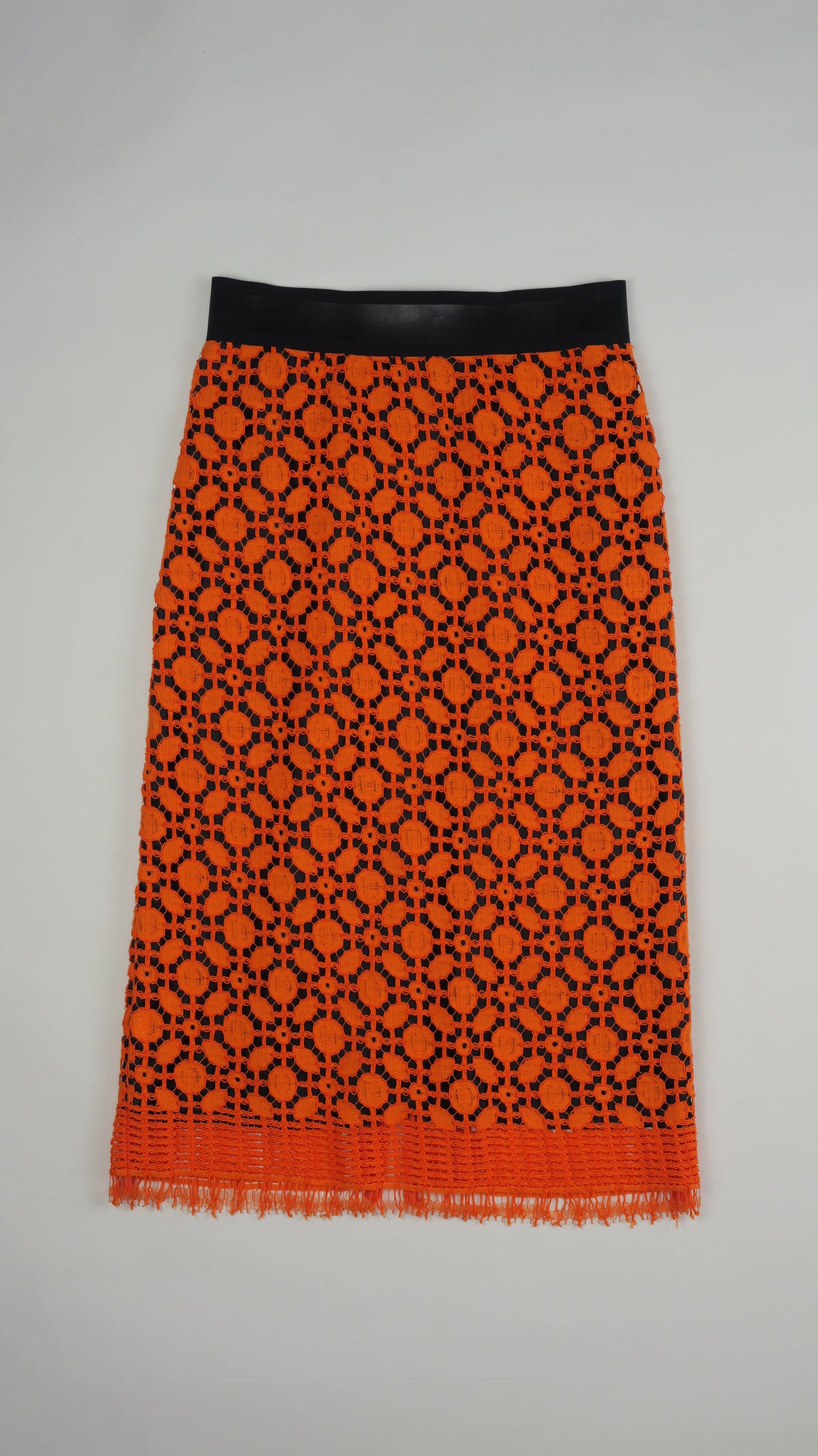 DOROTHEE SCHUMACHER Jupe Midi en Crochet Orange avec Ourlet Frangé
