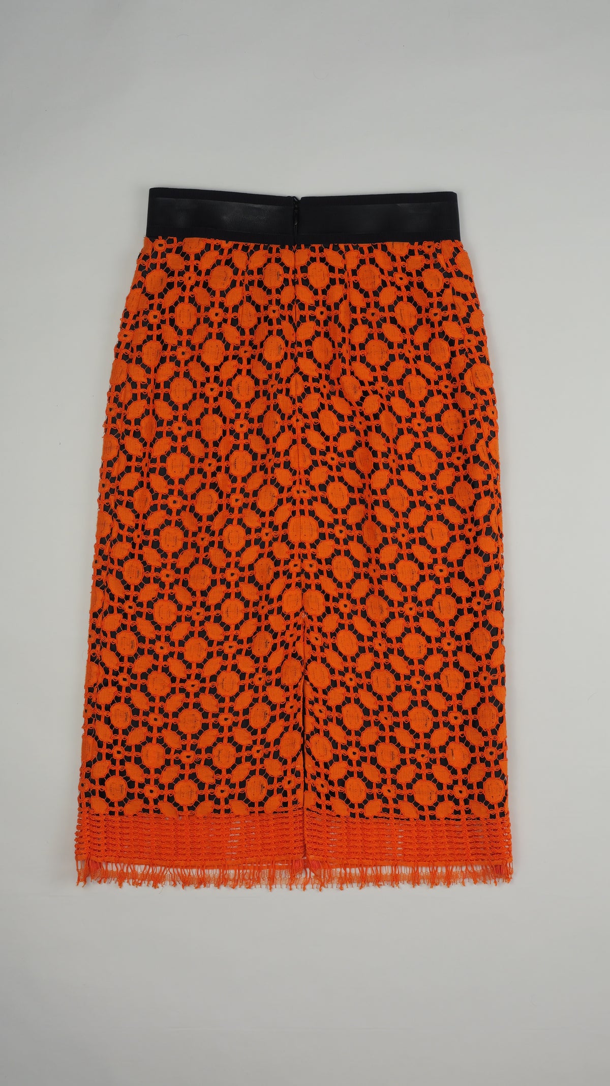 DOROTHEE SCHUMACHER Jupe Midi en Crochet Orange avec Ourlet Frangé