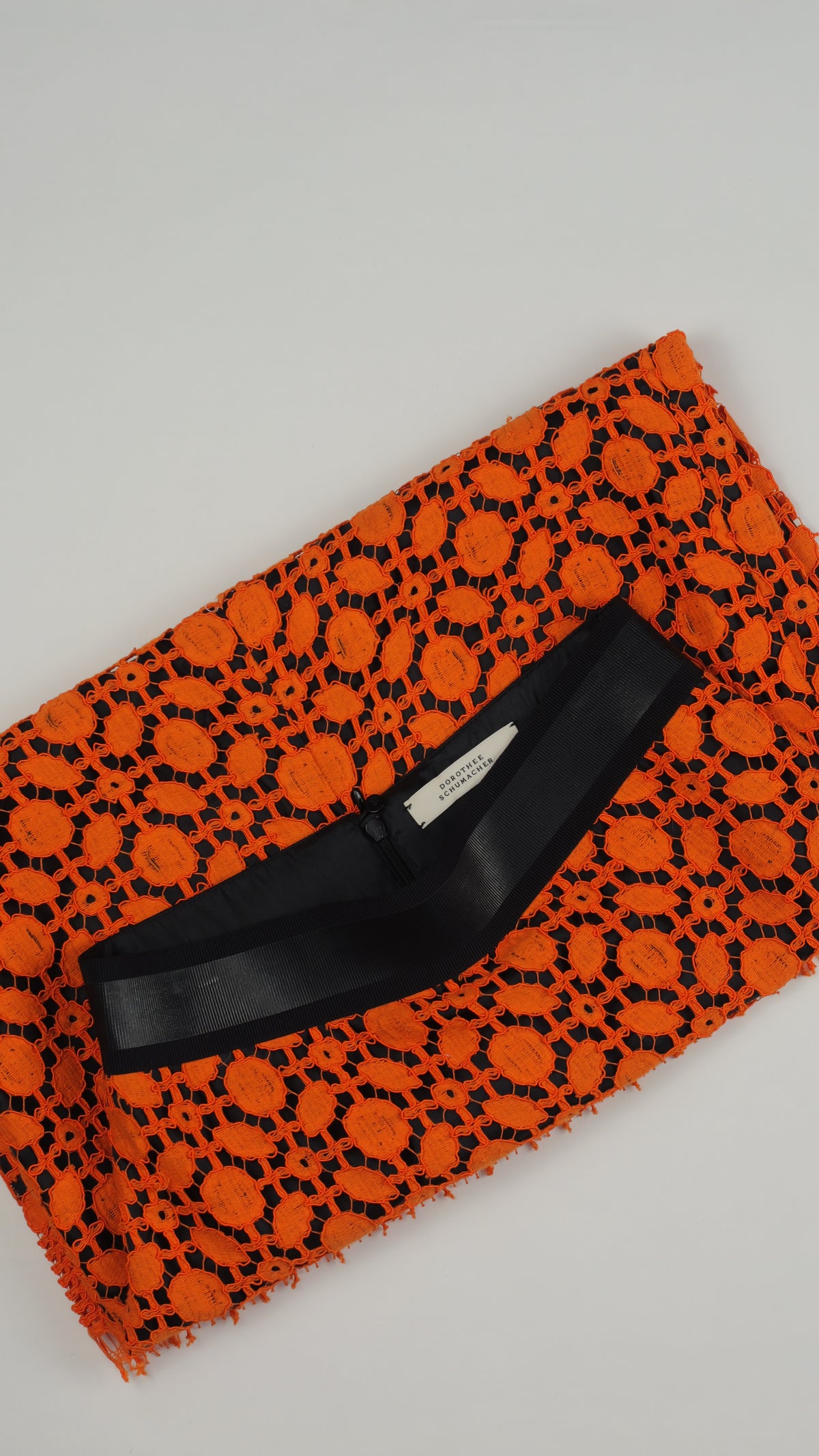 DOROTHEE SCHUMACHER Jupe Midi en Crochet Orange avec Ourlet Frangé