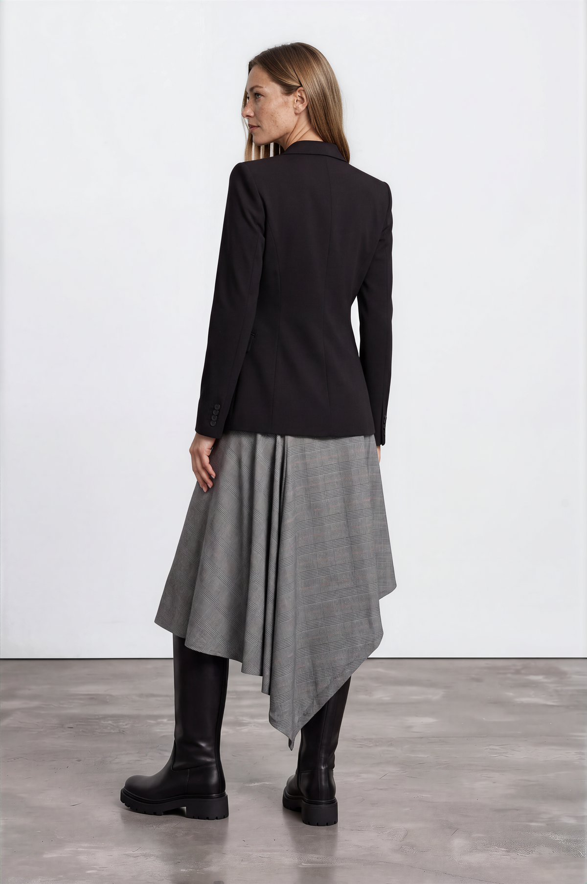 ALEXANDRE VAUTHIER Prince of Wales Check Asymmetric Maxi Skirt