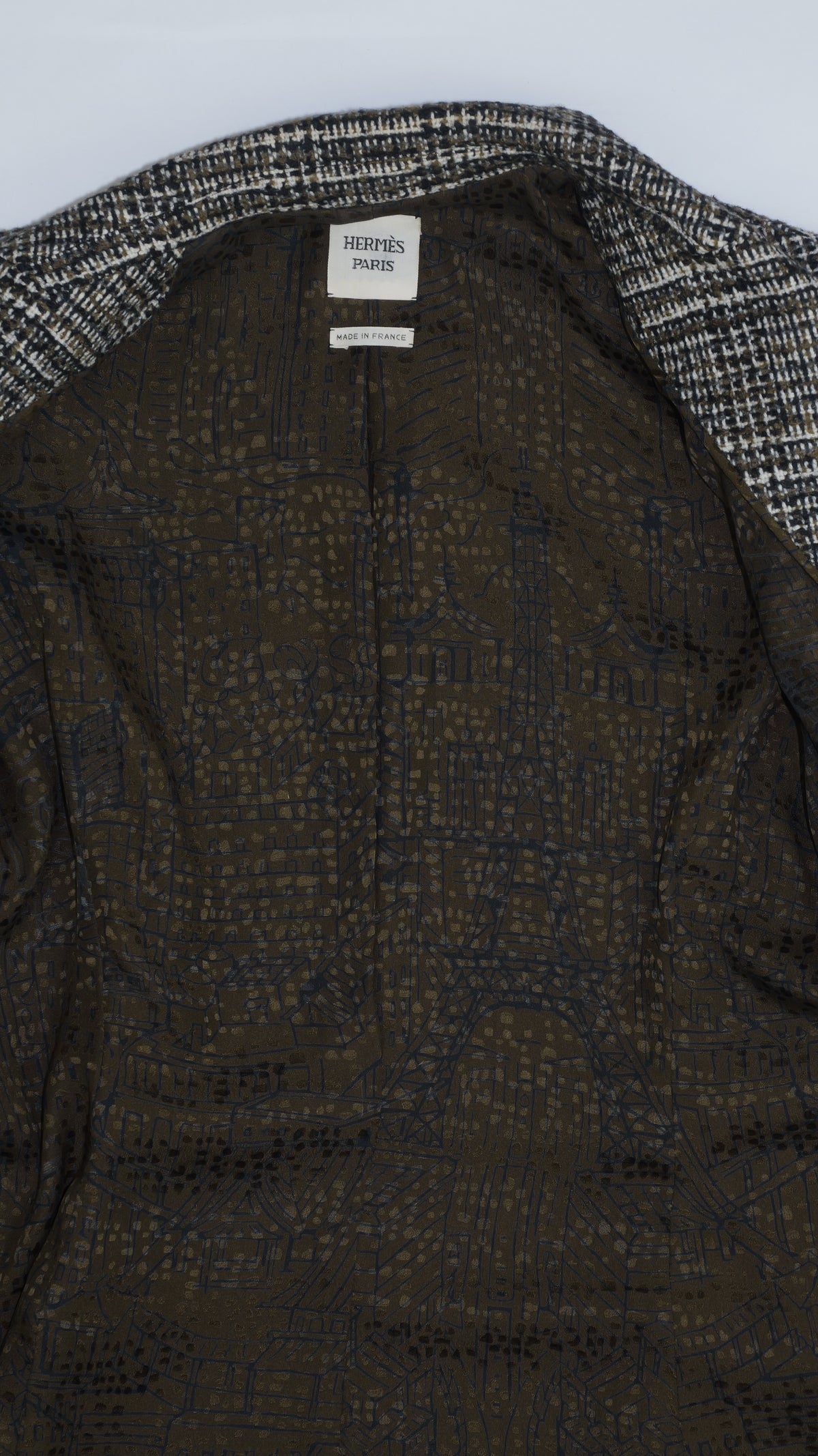 HERMÈS Blazer en Tweed avec Doublure Imprimée Paris