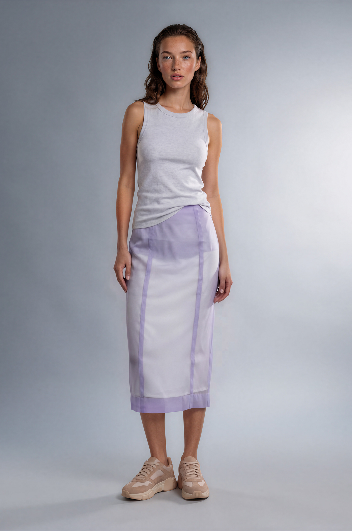 VICTORIA BECKHAM Lila Semi-Transparante Organza Midirok