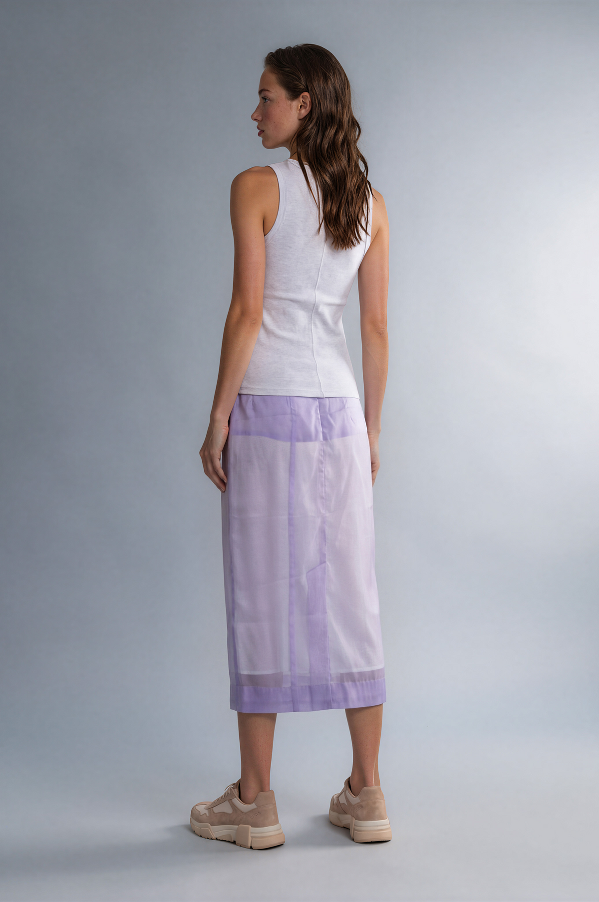 VICTORIA BECKHAM Lila Semi-Transparante Organza Midirok