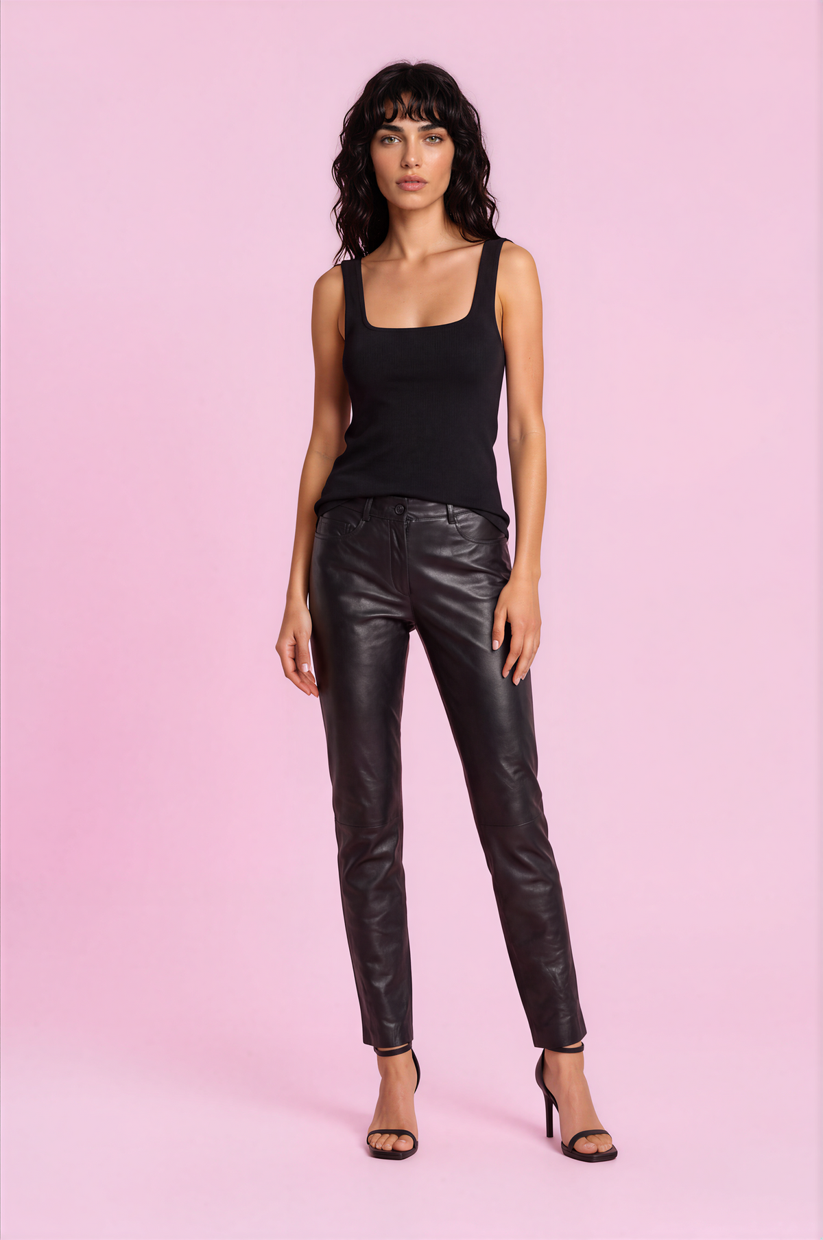 CÉLINE Black Leather Straight-Leg Trousers