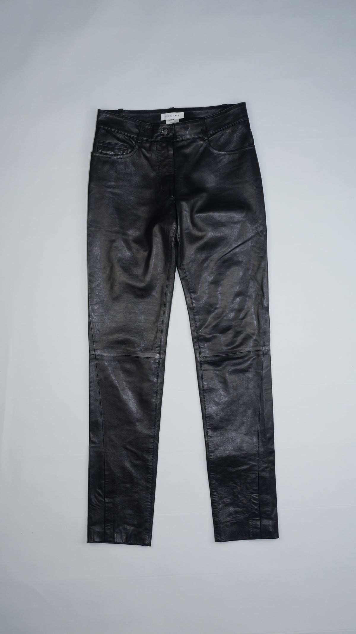 CÉLINE Black Leather Straight-Leg Trousers