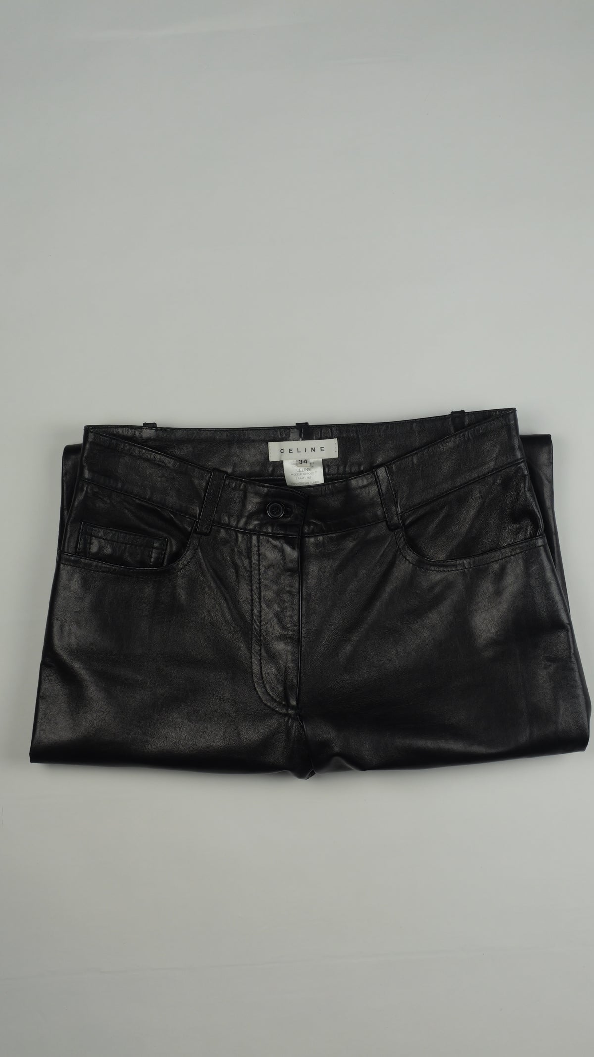 CÉLINE Black Leather Straight-Leg Trousers
