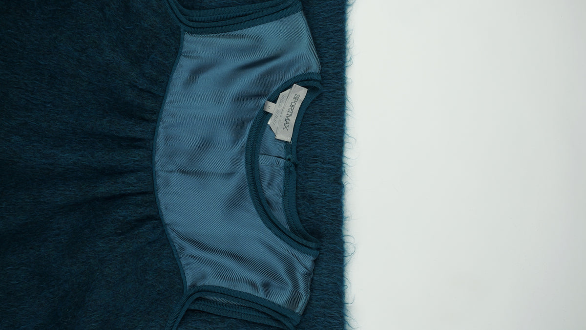 SPORTMAX Geborstelde Gebreide Coconjurk — Petrolblauw met Contrastpaneel
