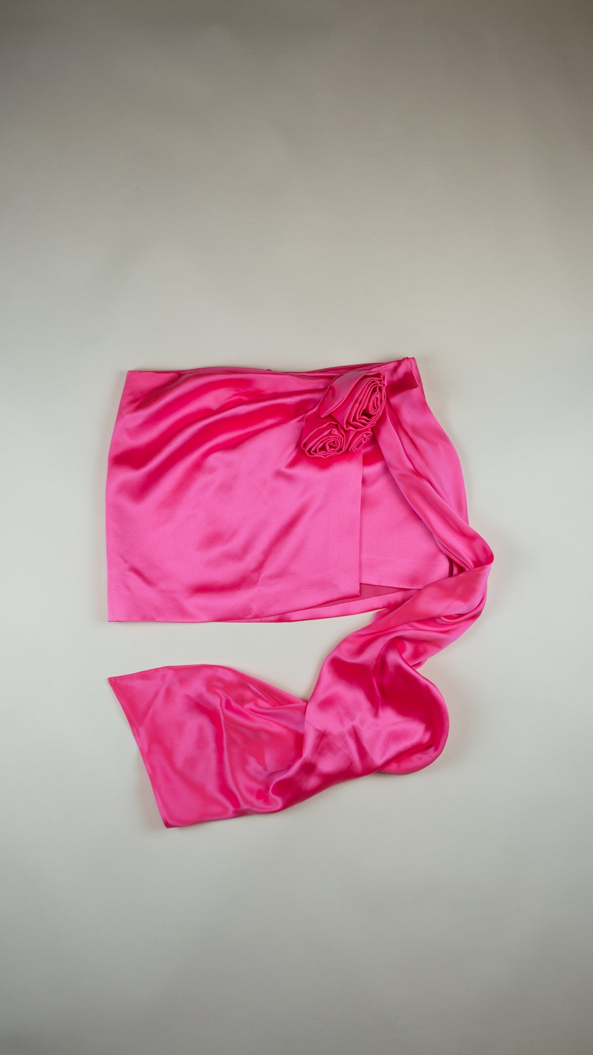 MAGDA BUTRYM Hot Pink Satin Wrap Skirt with Rosette Detail