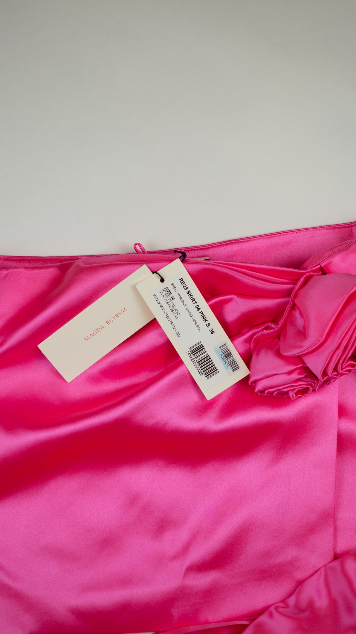 MAGDA BUTRYM Hot Pink Satin Wrap Skirt with Rosette Detail