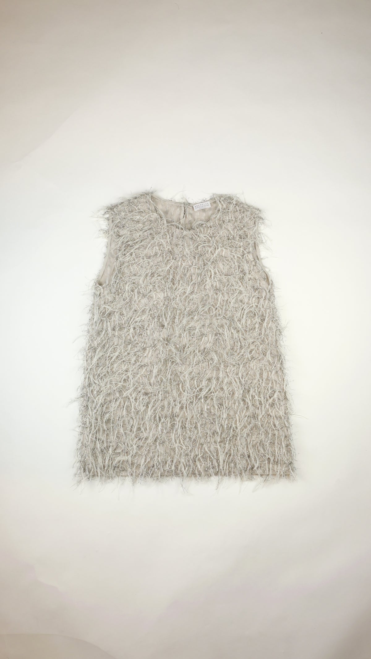 BRUNELLO CUCINELLI Silver Fringe & Lurex Top, Made in Italy