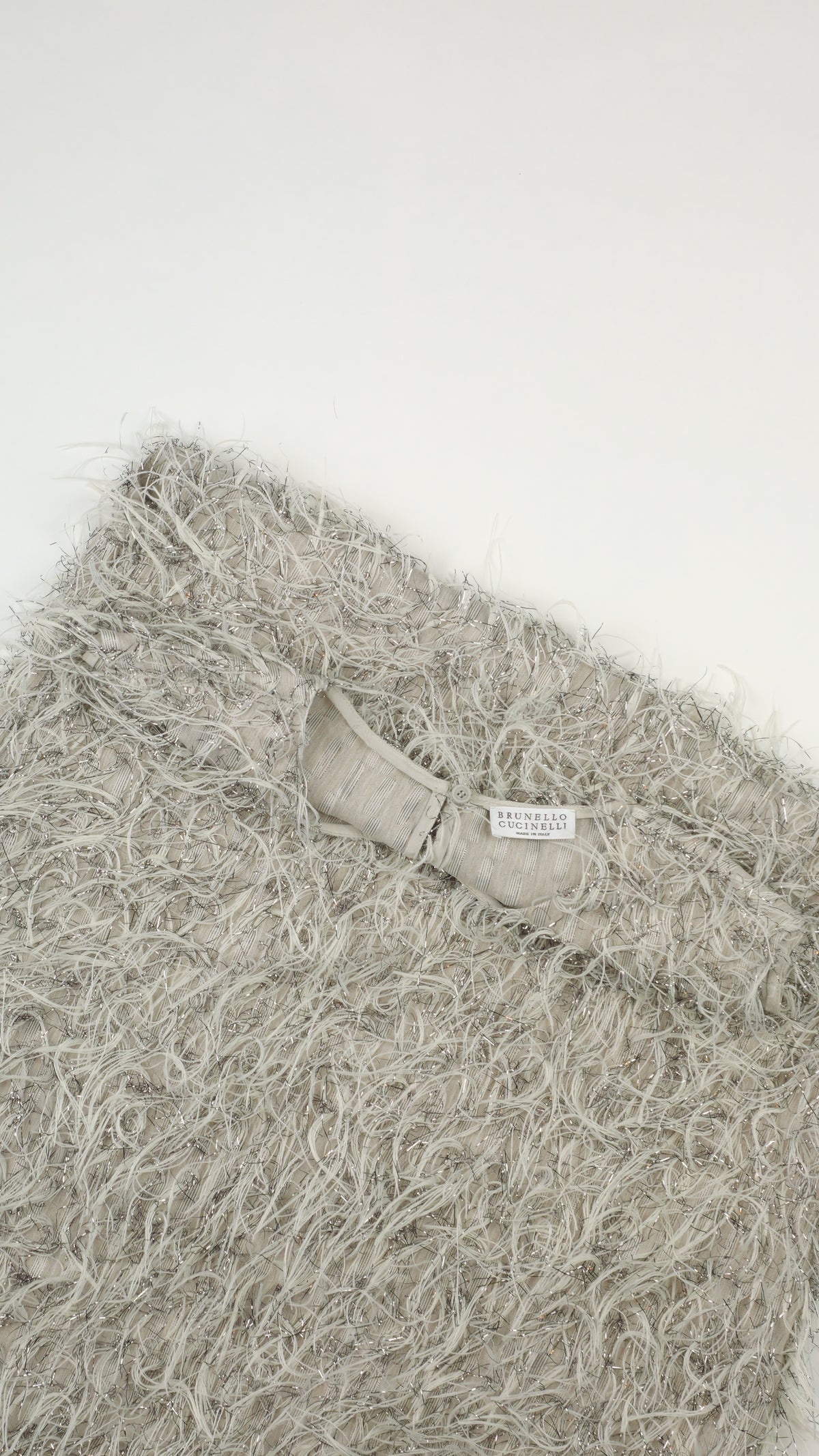 BRUNELLO CUCINELLI Silver Fringe & Lurex Top, Made in Italy