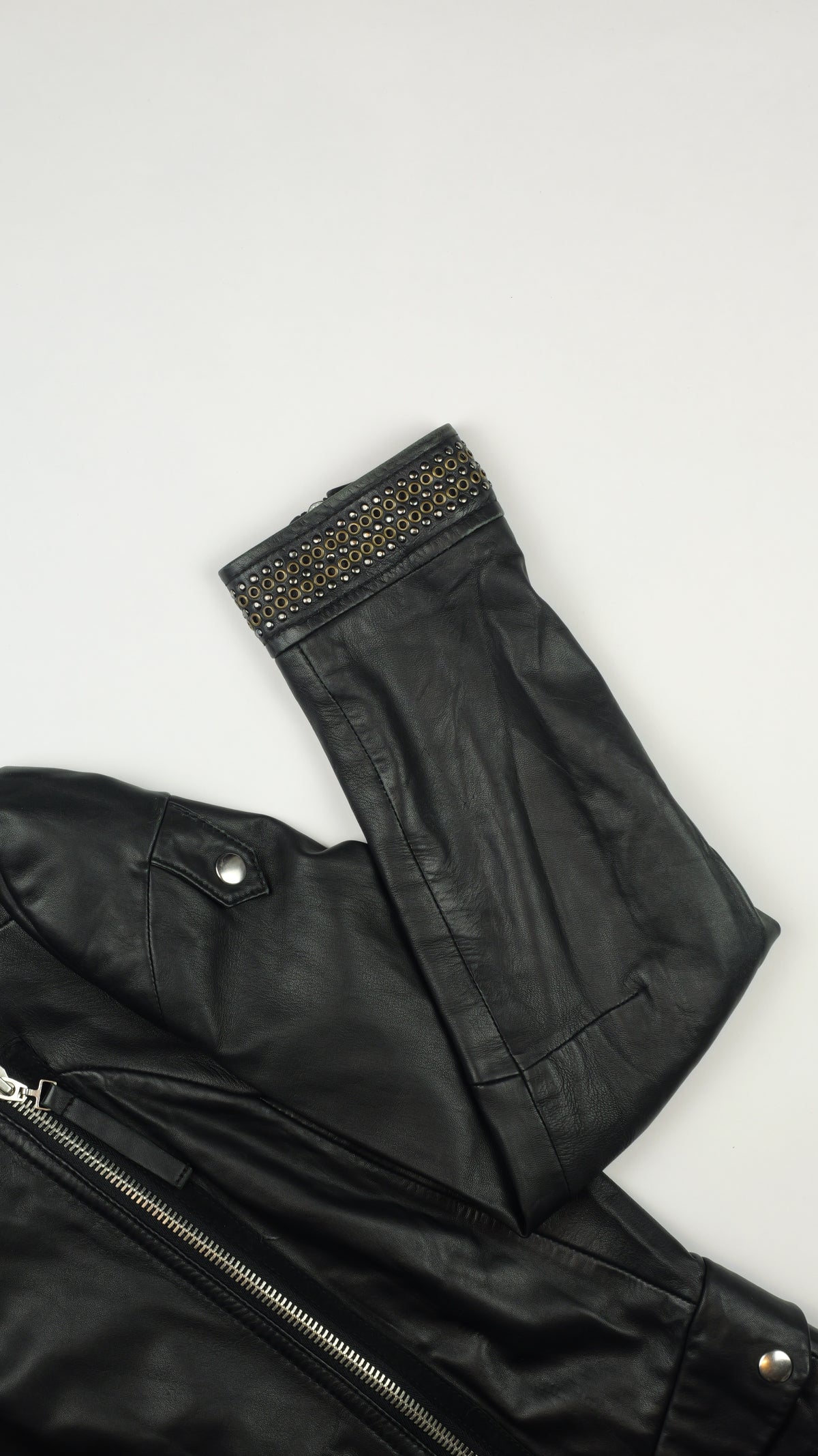 SPORTMAX Lambskin Leather Biker Jacket — Black with Eyelet Studs