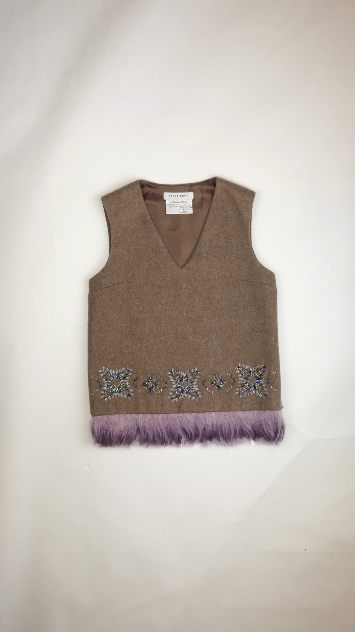 Sportmax Wollen Vest met Geborduurde Sterren & Zachte Lila Dons