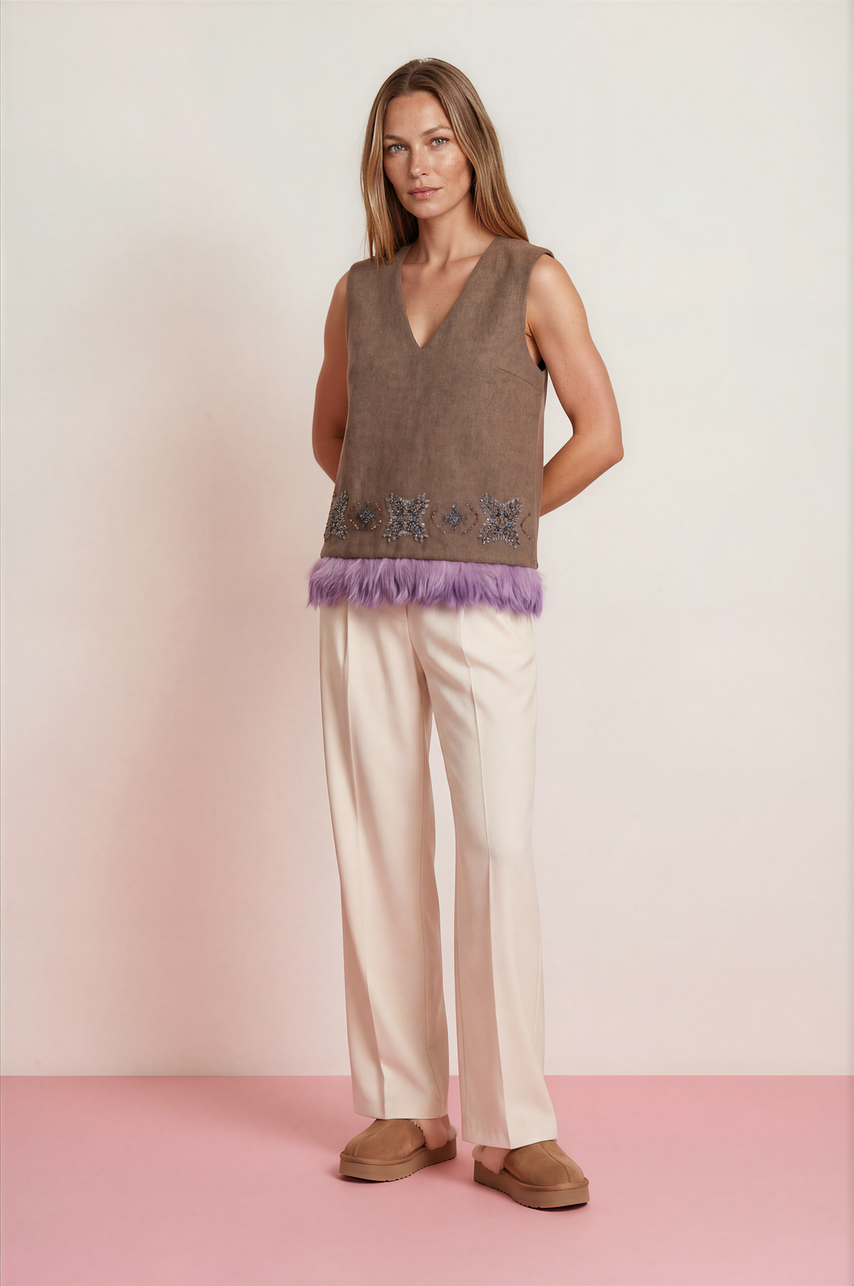 Sportmax Wollen Vest met Geborduurde Sterren & Zachte Lila Dons