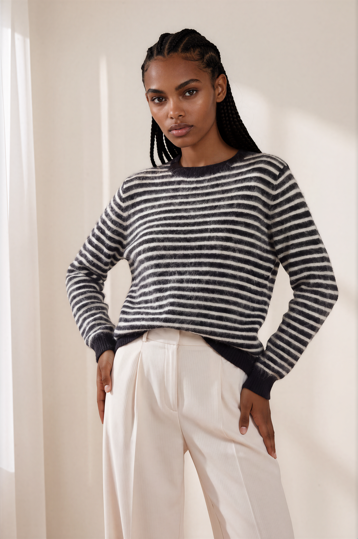 SAINT LAURENT Striped Wool & Angora Sweater