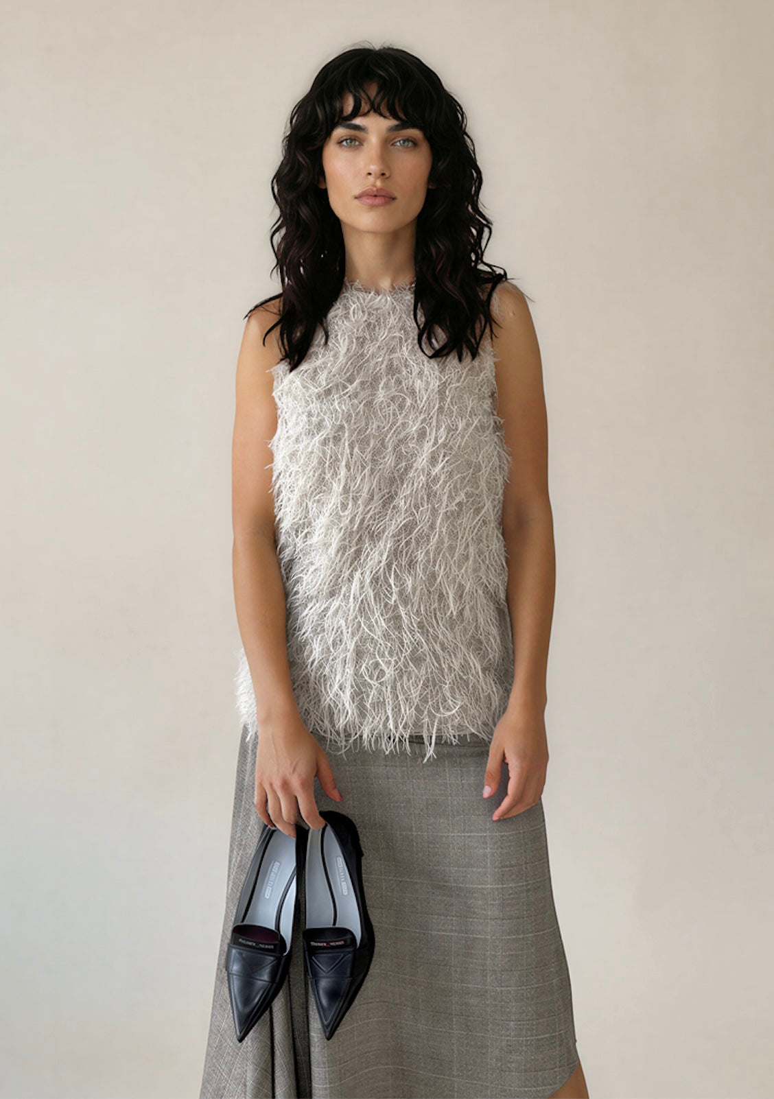 BRUNELLO CUCINELLI Silver Fringe & Lurex Top, Made in Italy