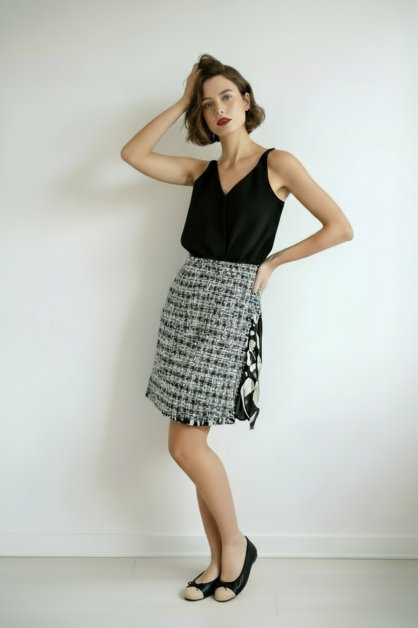 Chanel Tweed Skirt with Silk Monogram Underskirt: Iconic.