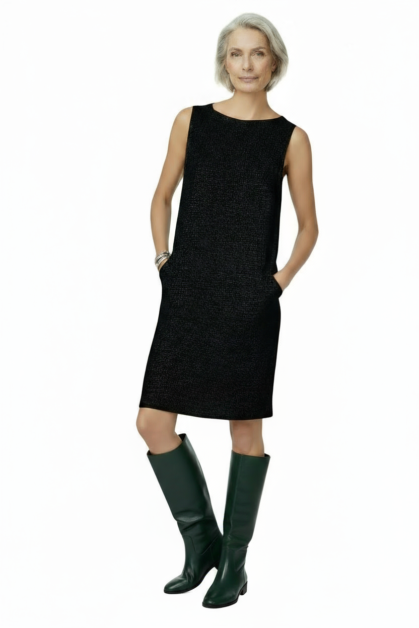Dries Van Noten Black Wool Dress: Pleat Slit & Silver Accents – Timeless Chic Panache.