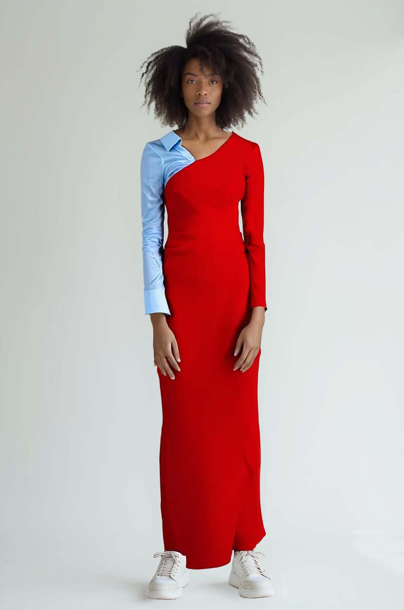 Erika Cavallini Duo-Color Blue & Red Maxi Dress – Italian Color Twist