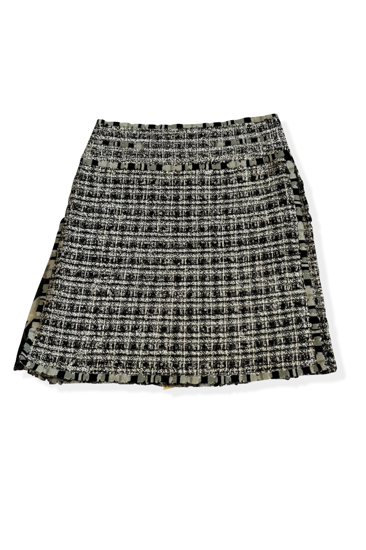 CHANEL Tweed Skirt with Silk Monogram Underskirt: Iconic.