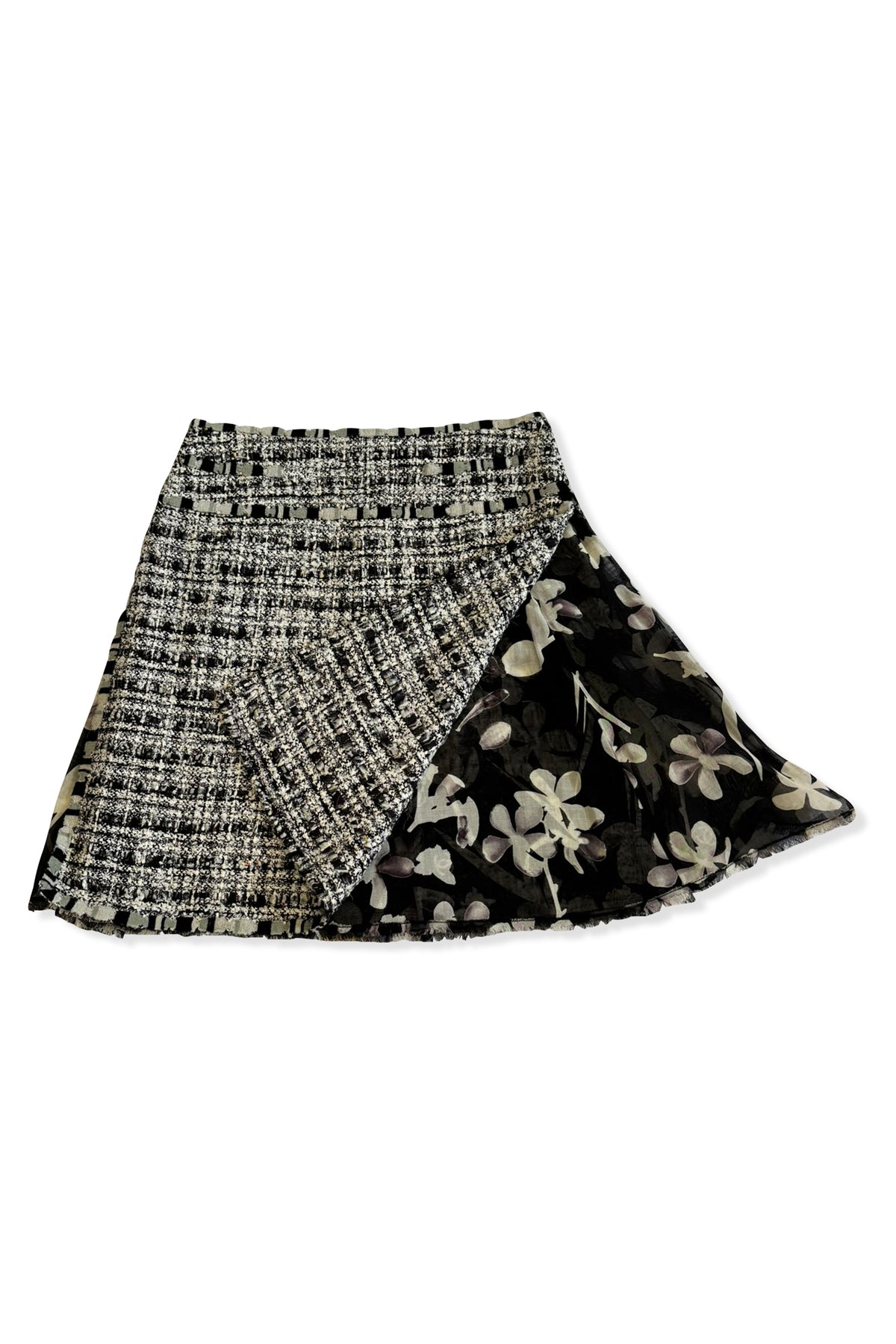 CHANEL Tweed Skirt with Silk Monogram Underskirt: Iconic.