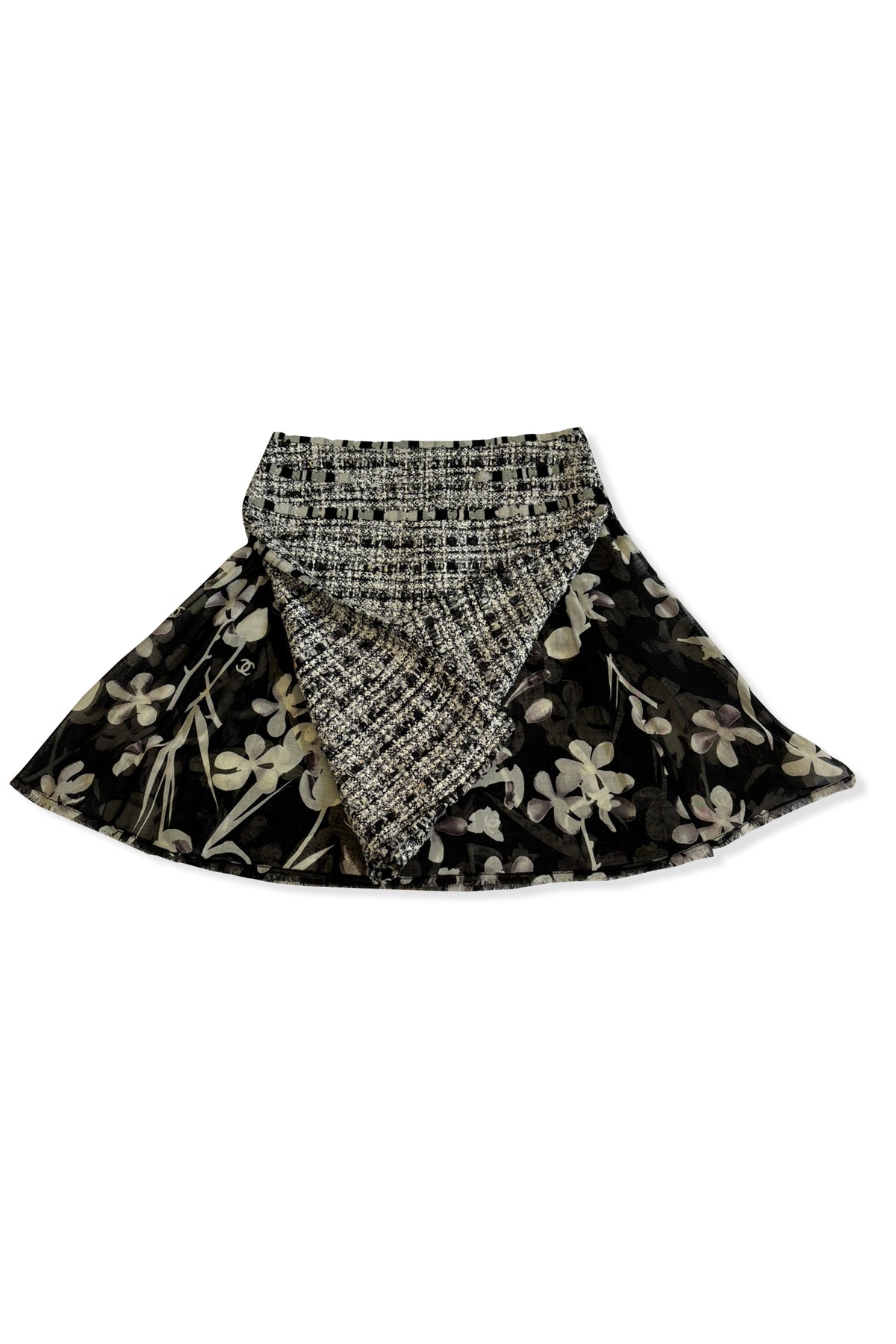 CHANEL Tweed Skirt with Silk Monogram Underskirt: Iconic.