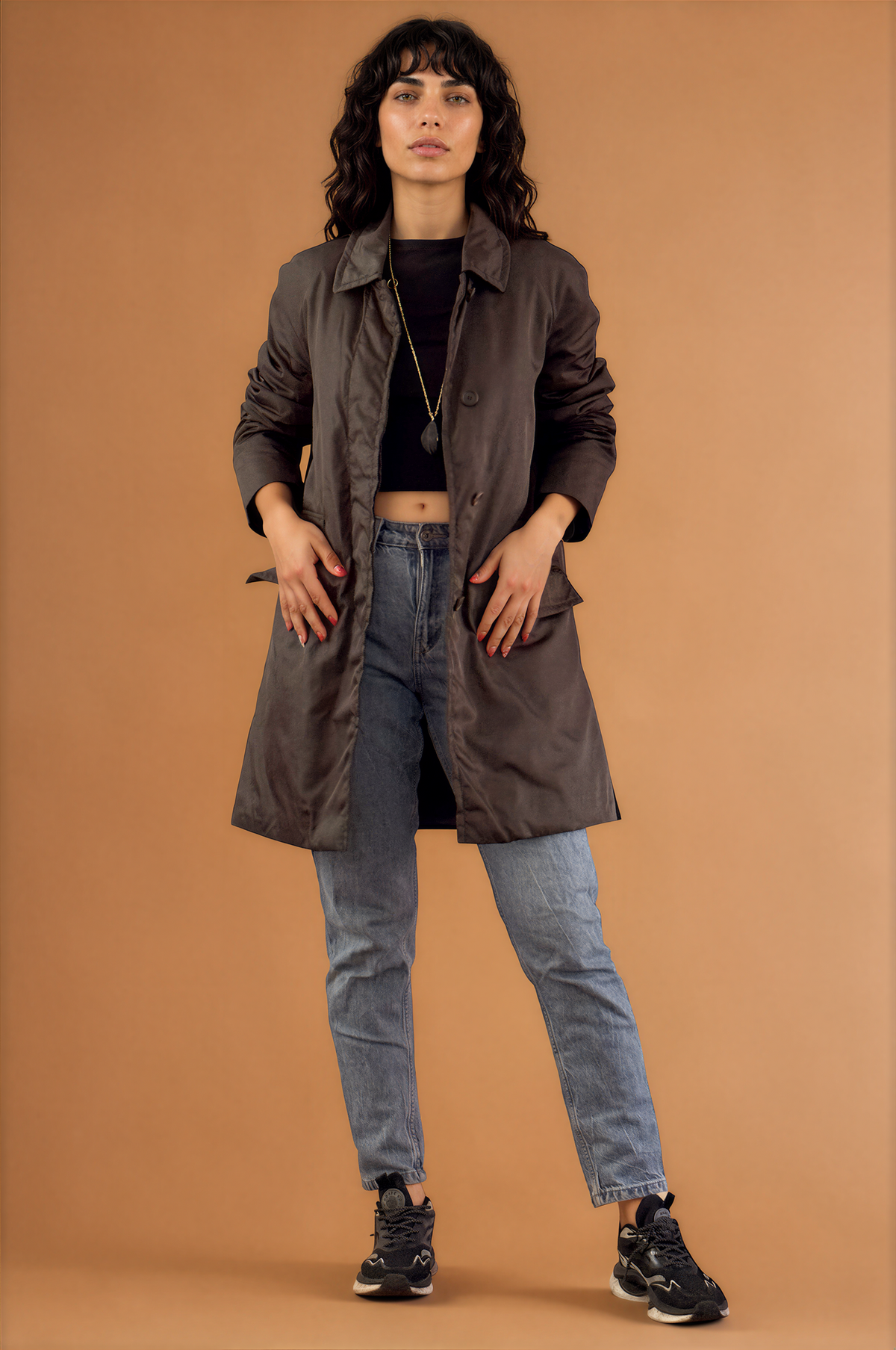 PRADA Kaki Parka — Trenchcoat Silhouet met Satijnglans