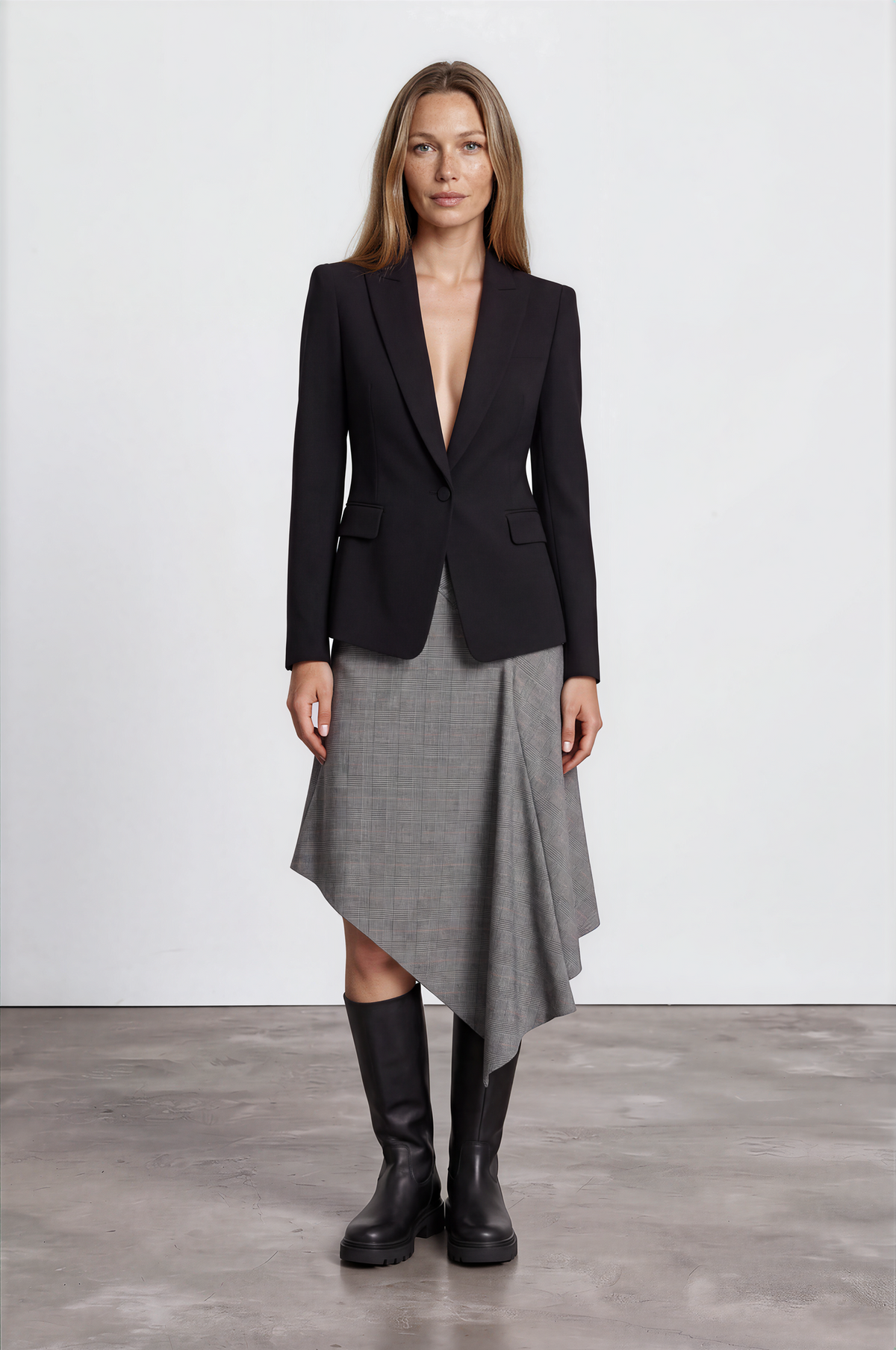 ALEXANDRE VAUTHIER Prince of Wales Check Asymmetric Maxi Skirt