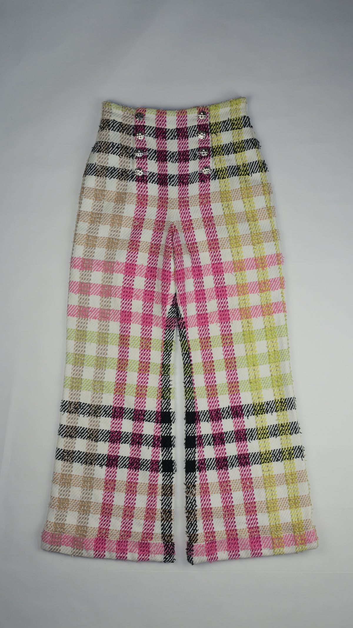 CHANEL Cream Cotton Wide-Leg Tweed Trousers – Plaid Power