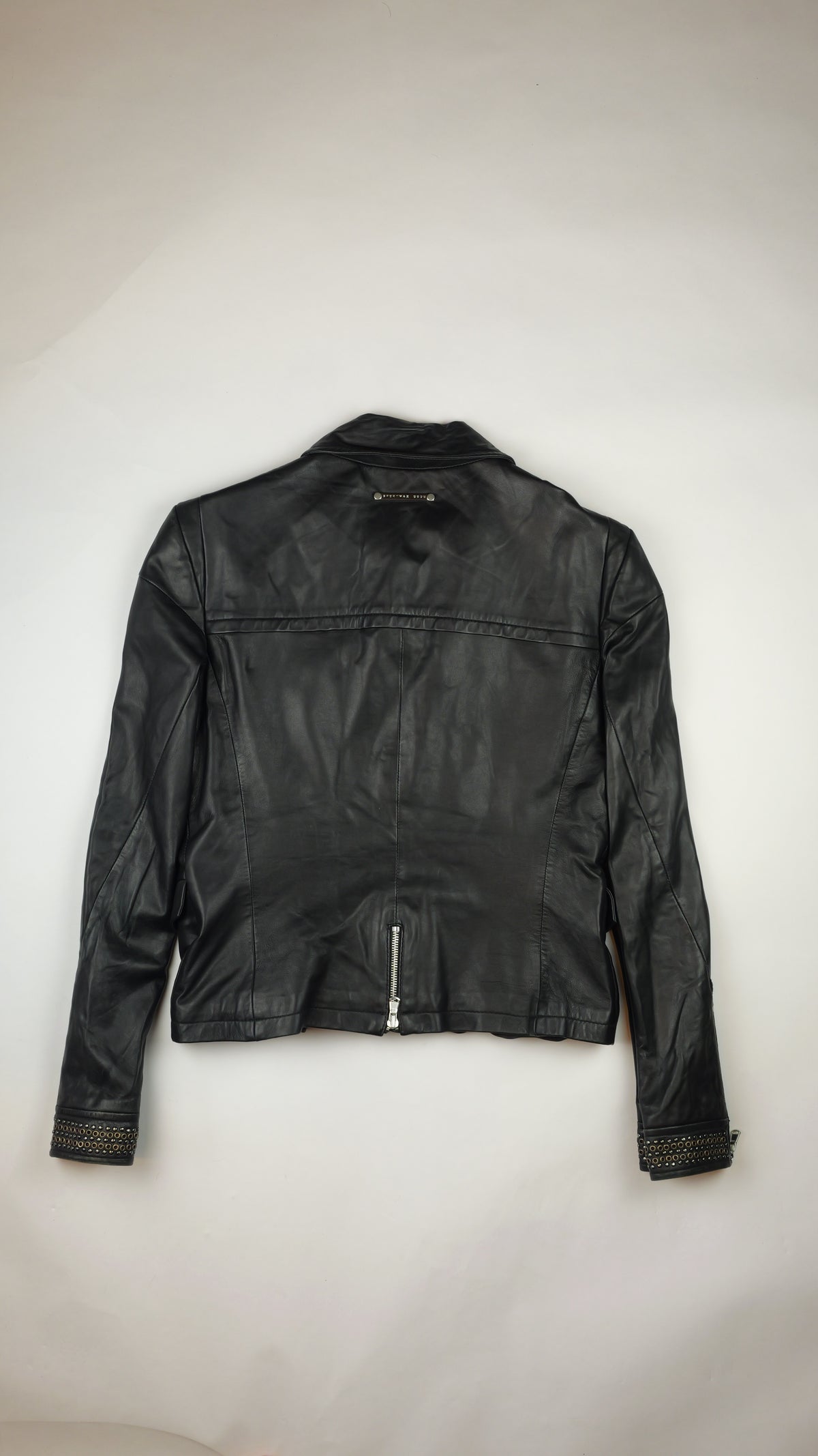 SPORTMAX Lambskin Leather Biker Jacket — Black with Eyelet Studs