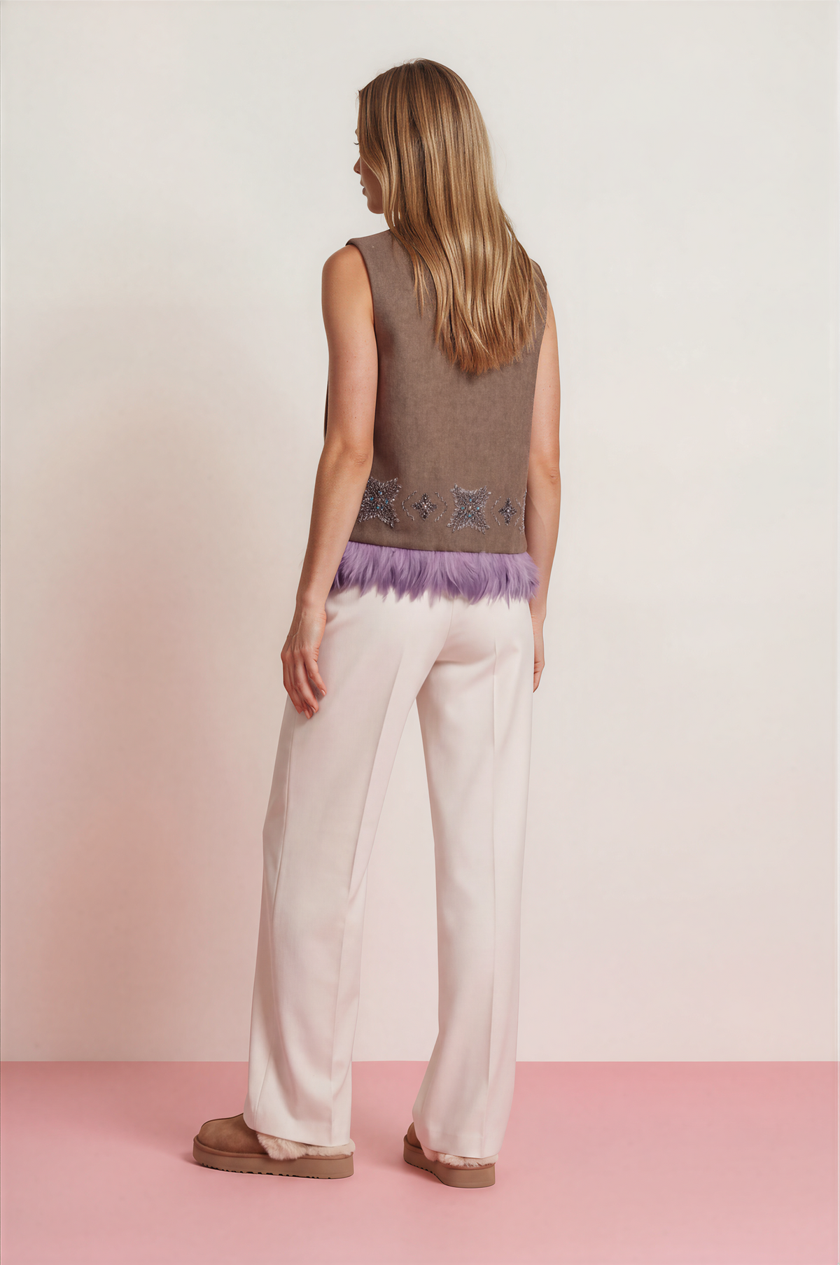 Sportmax Wollen Vest met Geborduurde Sterren & Zachte Lila Dons