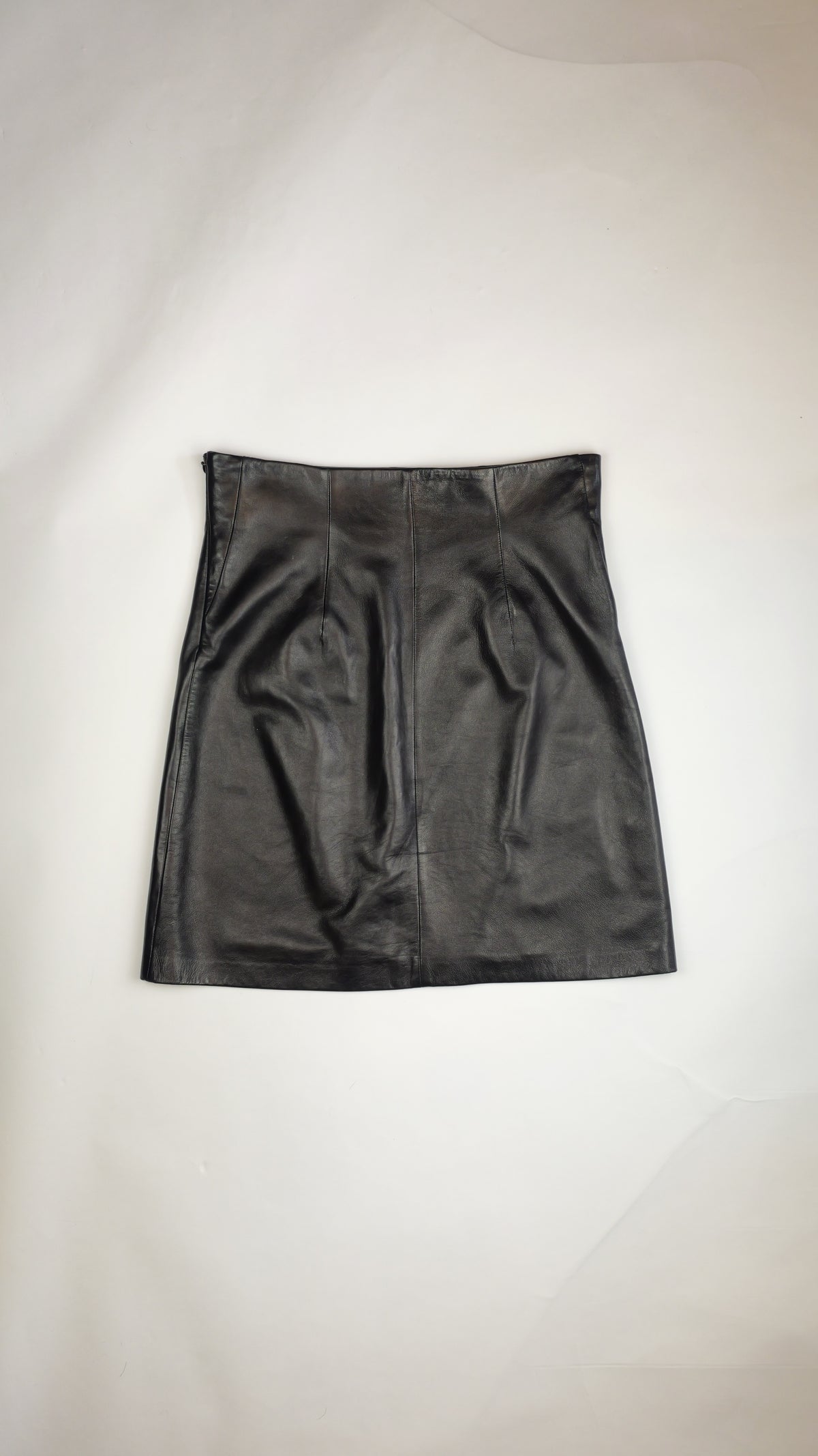 PRADA Black Leather A-Line Mini Skirt