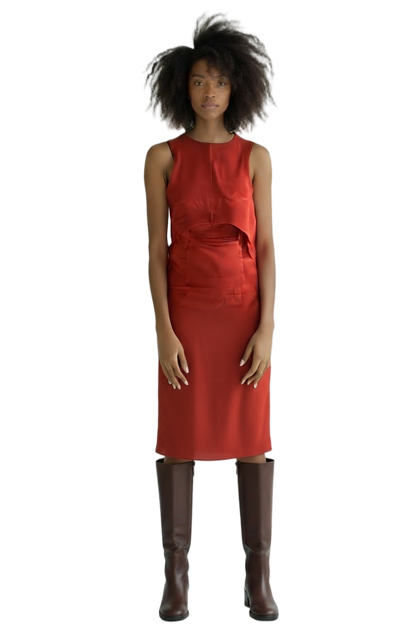 Thomas Wylde One-of-a-Kind High-Low Dress: Rust Cape Overlay.